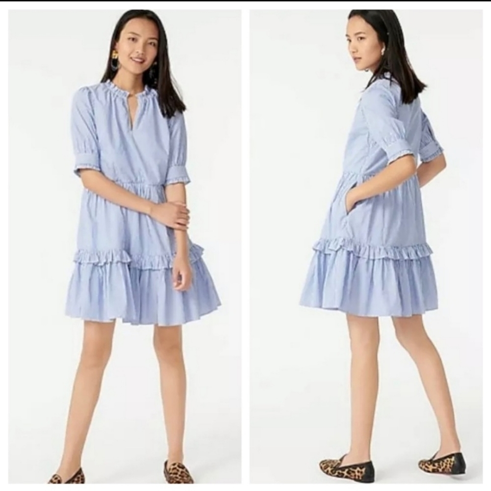 J Crew Ruffleneck Tiered Stripe Popover Dress